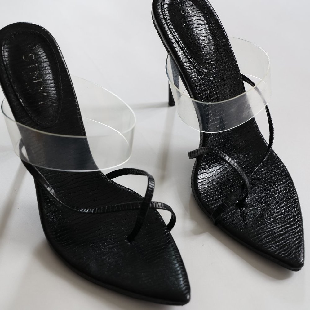 Simmi London Black & Clear Strappy Minimalist Mules - NWT - UK7/EU 40/US 9